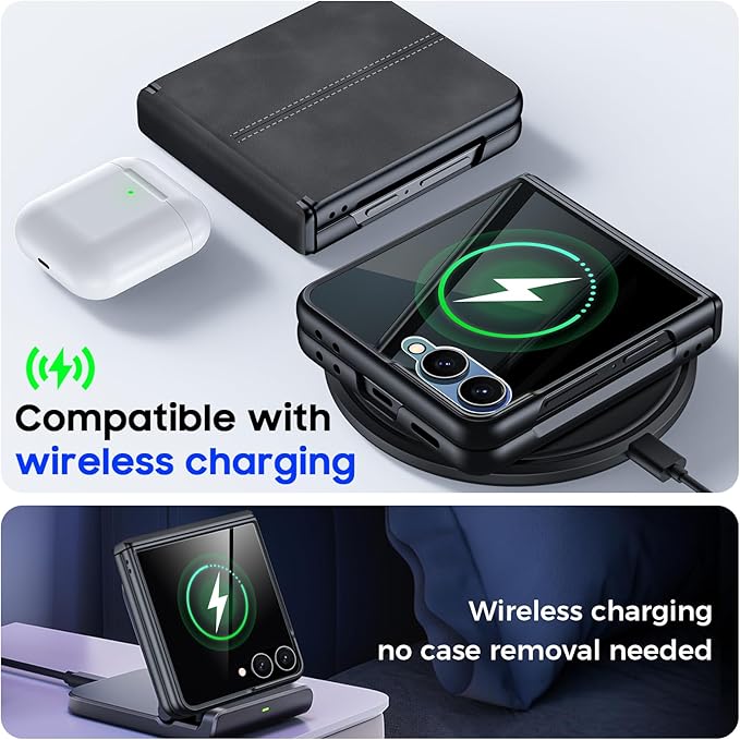 for Samsung Galaxy Z Flip 7 Case with Hinge Protection & Built-in Privacy Screen, Ultra Thin Stylish Leather Matte PC Durable Shockproof Cover Phone Case for Galaxy Z Flip 7-Black