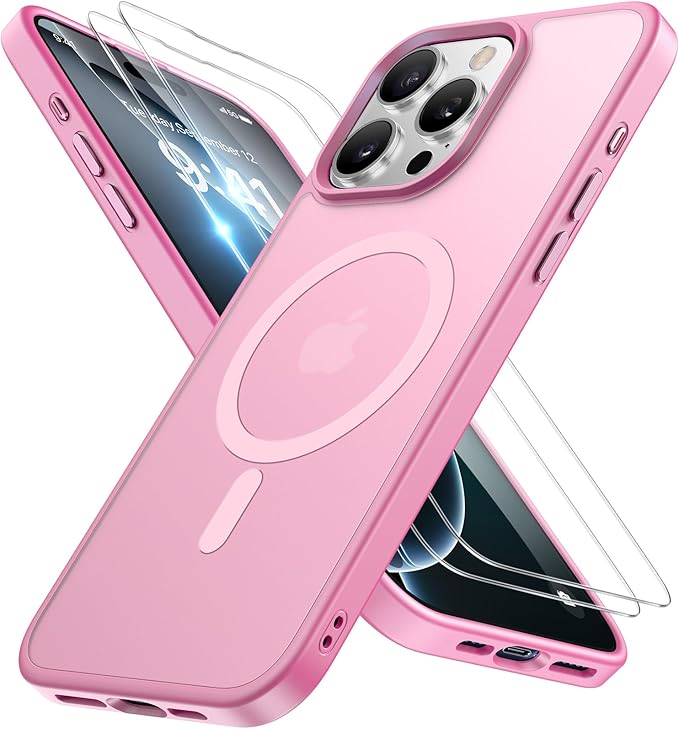 Miracase Magnetic Series for iPhone 16 Pro Case [Compatible with MagSafe] [with 2X Screen Protectors] Military-Grade Protection, Anti-Fingerprint, Slim Phone Case for 16 Pro 6.3 inch - Mes Pink