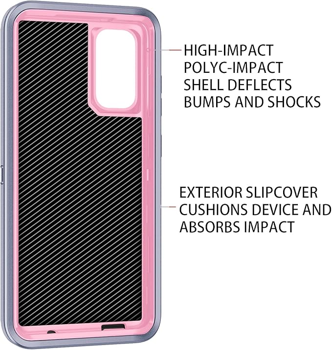 for Galaxy S20 FE 5g Case,Shockproof Dropproof Dustproof 3-Layer Full Body Protection Rugged Heavy Duty High Impact Hard Cover Case for Galaxy S20 FE 6.5 inch,Grey/Pink