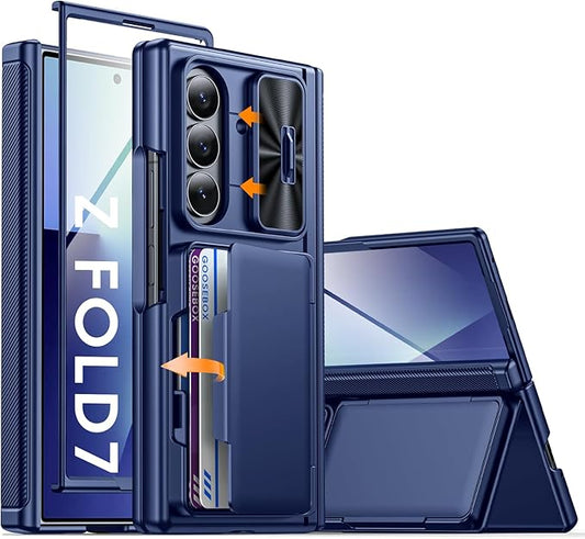 for Samsung Galaxy Z Fold 7 Case Wallet RFID [Cards Holder][Camera Cover][Kickstand] Full Body Shockproof Silicone Protective Phone Case for Galaxy Z Fold 7 Case(Blue)