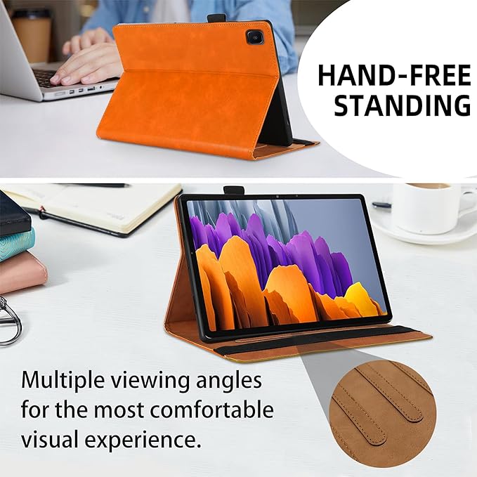 Case for Samsung Galaxy Tab A7 10.4'' 2022/2020 (Model SM-T500/503/505/507 Bussiness Premium Slim PU Leather Stand Folding Folio Cover with Card Slot Pen Holder-Orange