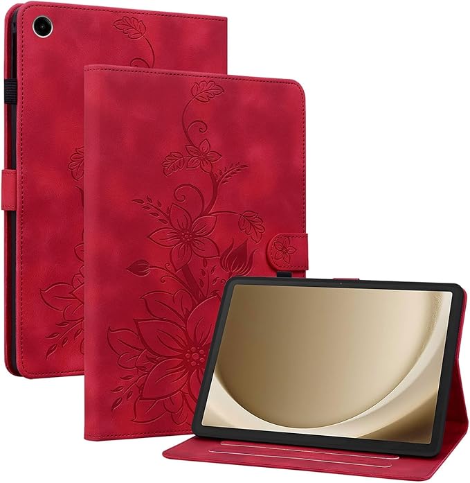 Case for Samsung Galaxy Tab A9+/ A9 Plus 11 inch 2023 SM-X210/ X215/ X216, Premium PU Leather Case with Magnetic Clasp Stand and Pen Holder, Red