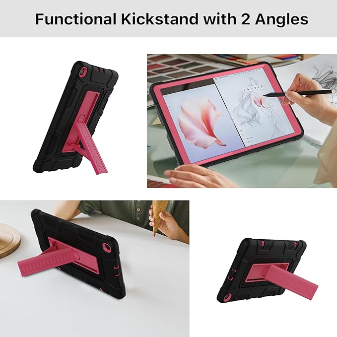 Case for Samsung Galaxy Tab A 10.1 2019,Hybrid Shockproof Rugged Drop Protection Cover with Kickstand for Samsung Galaxy Tab A 10.1 Inch SM-T510 / T515(Black+Rose)