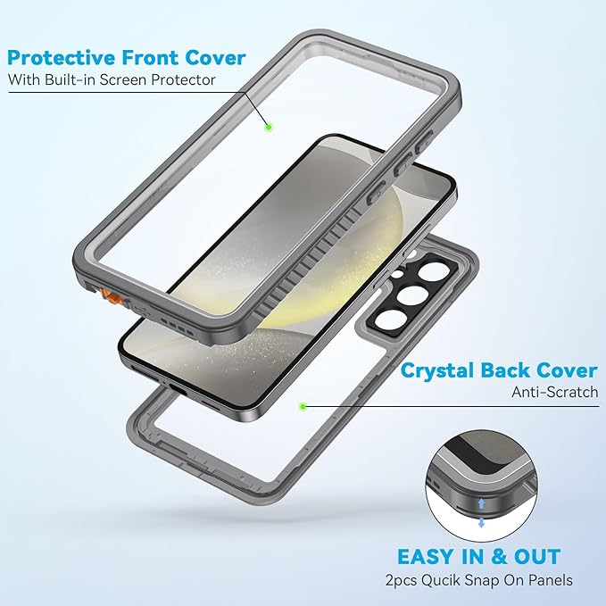 Lanhiem for Samsung Galaxy S24 Case (Not for S24FE/S24+), IP68 Waterproof Dustproof, Built-in Screen Protector, Rugged Full Body Shockproof Protective Cover for S24 5G 6.2 Inch, Marble Gray