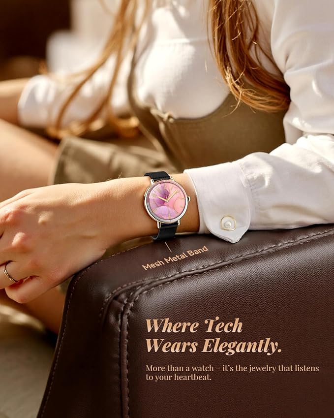 Smart Watch for Women with Two Bands, Fitness Tracker Watch, Heart Rate Monitor, Step Counter, Android & iOS Phones Compatible, Answer/Make Calls, HD Touchscreen, IP68 Waterproof, Black Gold