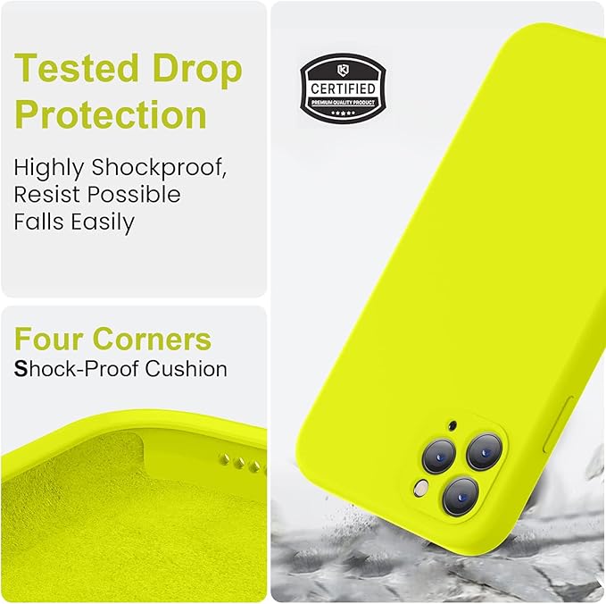 Vooii Compatible with iPhone 11 Pro Max Case, Upgraded Liquid Silicone with [Flat Edges] [Camera Protection] [Soft Anti-Scratch Microfiber Lining] Phone Case for iPhone 11 Pro Max - Neon Lemon