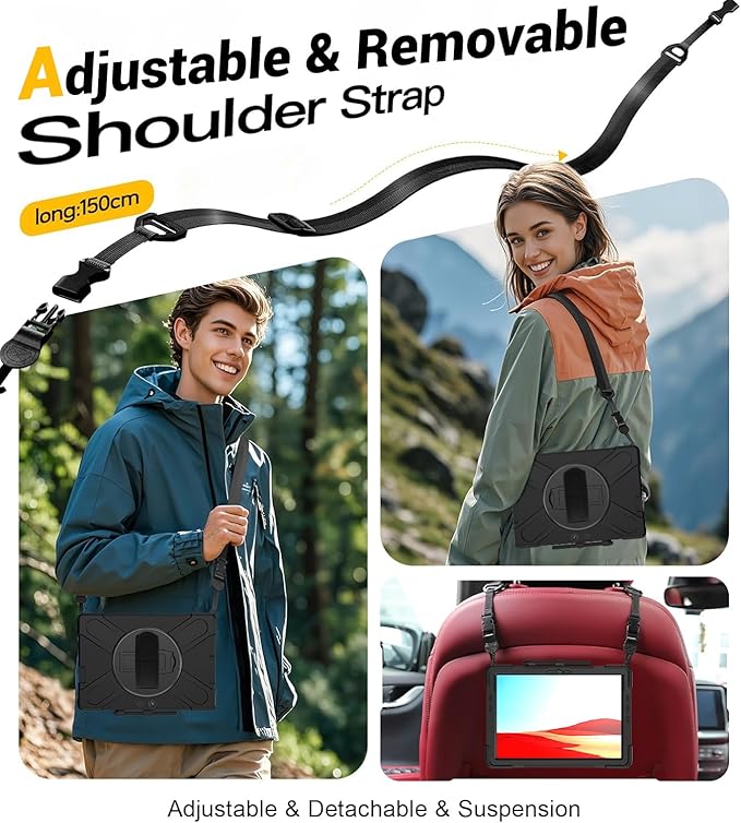 DreamerX for Microsoft Surface Pro X 13 inch Case 2019/2020/2021, Heavy Duty Military-Grade Shockproof Rugged Drop Protective Silicone Cover with Rotating Stand Hand Strap Shoulder Strap Pencil Holder