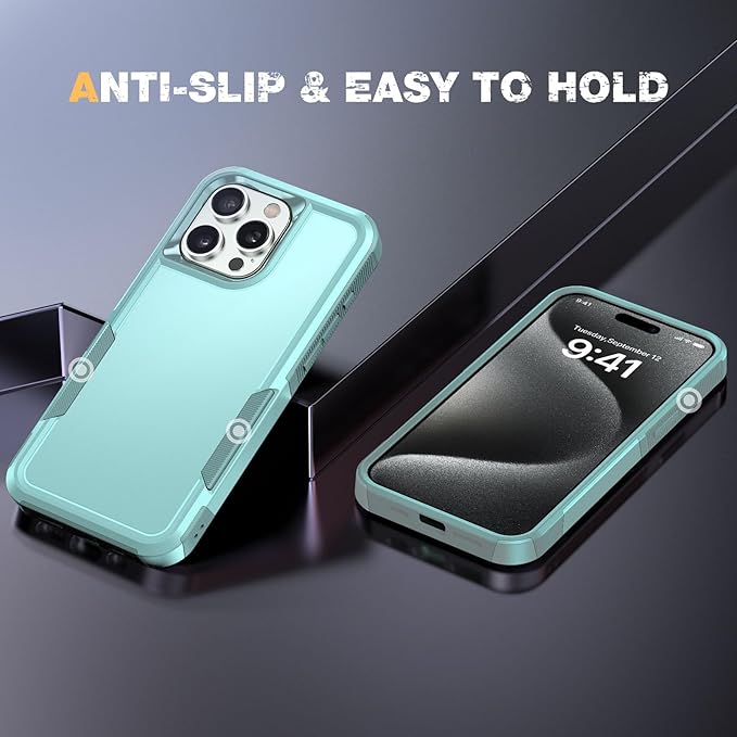 Diaclara Designed for iPhone 15 Pro Max Case, [with Privacy Screen Protector] [Anti Spy] [Military Grade Drop Protection] Heavy Duty Full-Body Shockproof Phone Case, Mint Green