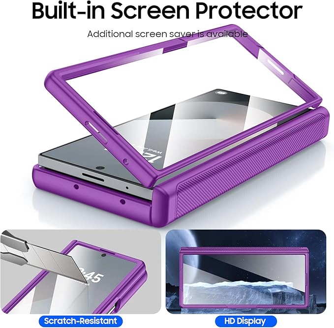 for Samsung Galaxy Z Fold 6 Case with Card Holder, Built in RFID Blocking & Slide Camera Cover & Hinge Protection & Full-Body Rugged Shockproof Wallet Case for Galaxy Z fold 6,Purple