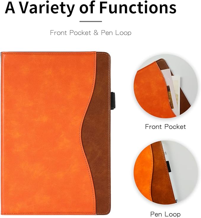 for Lenovo Tab M9 Case 9.0 inch (TB-310FU, 2023 Released) Business PU Leather Multi-Angle Stand Flip Case with Pencil Holder Card Slot for Lenovo Tab M9 9" Android Tablet-Orange