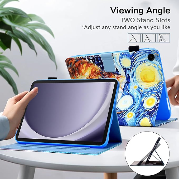 Case for Samsung Galaxy Tab A9+ Plus 11 Inch 2025 2024 2023 (SM-X210/X216/X218), Samsung Tablet A9 Plus Case, Cute PU Leather Folio Stand Cover for Galaxy Tab A9+, Auto Wake/Sleep - Starry Night Cat