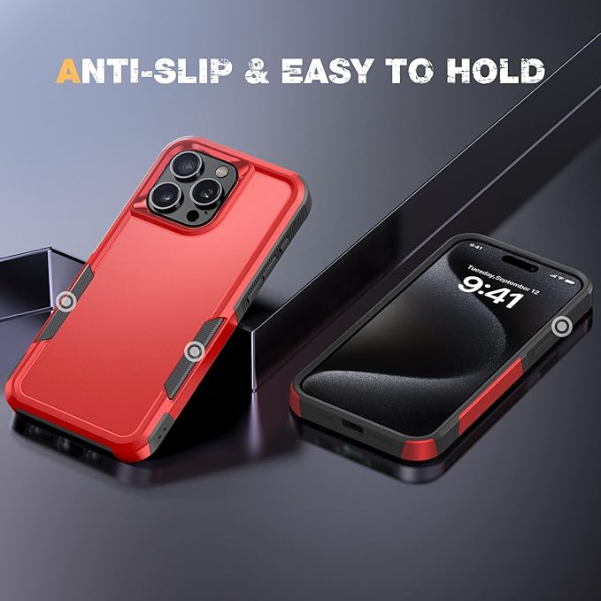 Diaclara Designed for iPhone 15 Pro Max Case, [with Privacy Screen Protector] [Anti Spy] [Military Grade Drop Protection] Heavy Duty Full-Body Shockproof Phone Case, Red