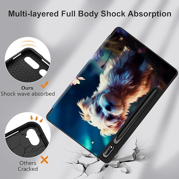 Case for Samsung Galaxy Tab S8 2022 & S7 2020, Shockproof Tablet Case for Samsung Tab S8/S7 11 inch with Auto Sleep/Wake & Trifold Stand & Soft TPU Back Cover, Fantasy Puppy