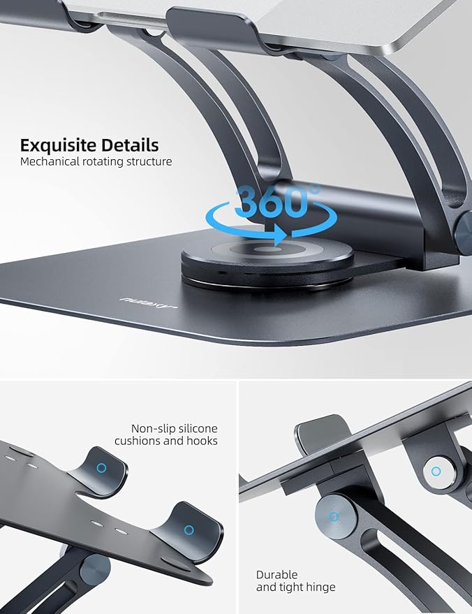 Nulaxy 360° Rotating Laptop Stand for Desk, Ergonomic Notebook Riser with Adjustable Swivel Base Foldable Computer Holder Portable Office Accessories Compatible with All 10-17" Laptops