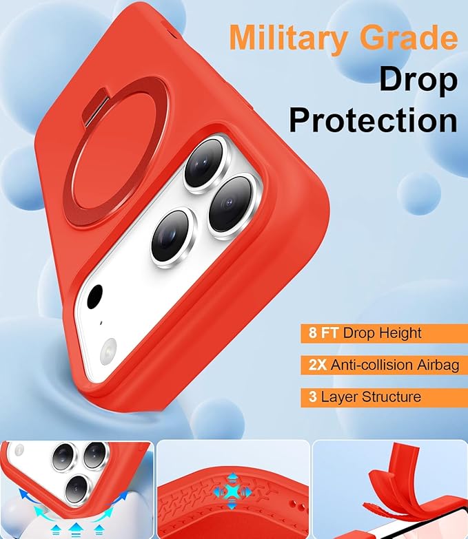 ZHK Liquid Silicone Designed for iPhone 17 Pro Case with Magnet Stand, [Precise Camera Lens Protection][Mil-Grade Drop Shockproof][Soft Anti-Scratch Microfiber Lining] Slim Fit Cover, Red