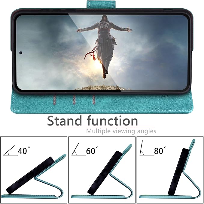 SUANPOT Compatible with Samsung Galaxy S25 Wallet case with RFID Blocking Credit Card Holder,Flip Book PU Leather Protective Cover Women Men for Samsung S25 Phone case Blue Green