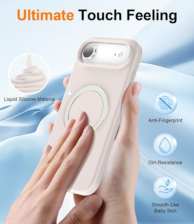 ZHK Liquid Silicone Designed for iPhone Air Case with Magnet Stand, [Precise Camera Lens Protection][Mil-Grade Drop Shockproof][Soft Anti-Scratch Microfiber Lining] Slim Fit Cover, Beige