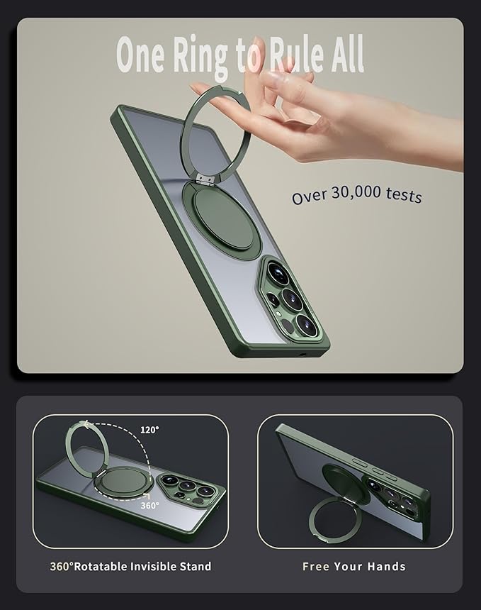 Magnetic Stand Case for Samsung Galaxy S25 Ultra [with 2 Tempered Glass Film] [360° Rotation Magnetic Stand] [Compatible with Magsafe] Military-Grade Drop Protection Case, Green