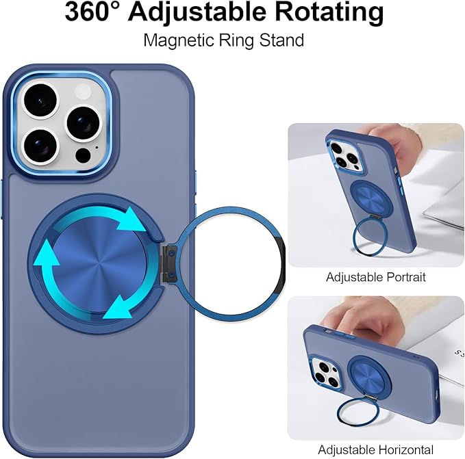 ZIYE Blue Case for iPhone 14 Pro Max Case with Stand [Compatible with MagSafe] Slim Heavy Duty Protection Military Grade Shockproof Magnetic Cover with 360 Rotatable Ring Kickstand for Women Men