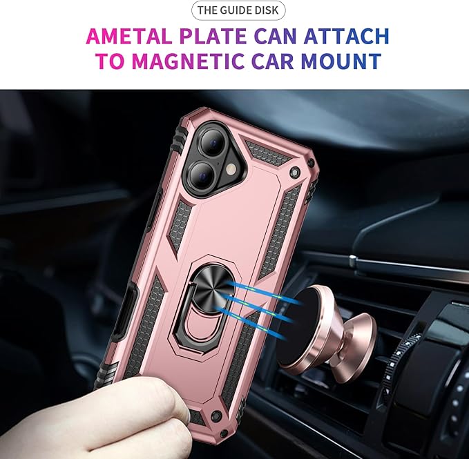 ADDIT Compatible with iPhone 17 Case with Tempered Glass Screen Protector, Adjustable Kickstand Ring, Military-Grade Heavy Duty Protection, Shockproof, Anti-Fingerprint,Rose Gold
