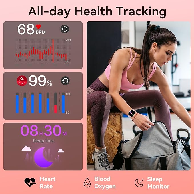 Smart Watch for Men Women, 1000 mAh 100 Day Battery Life, 1.85" Fitness Tracker Bluetooth Call/Make Calls, IP68 Waterproof, 120+ Sport Modes, 24/7 Heart Rate/Sleep Monitor Fitness Watch, iOS/Android