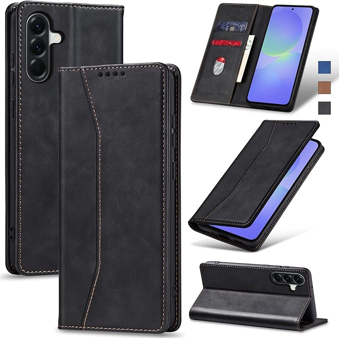 Jasonyu Flip Wallet Case for Samsung Galaxy A36 5G,Leather Magnetic Folio Cover with Card Holder,Kickstand - TPU Shockproof Durable Protective Phone Case,Black