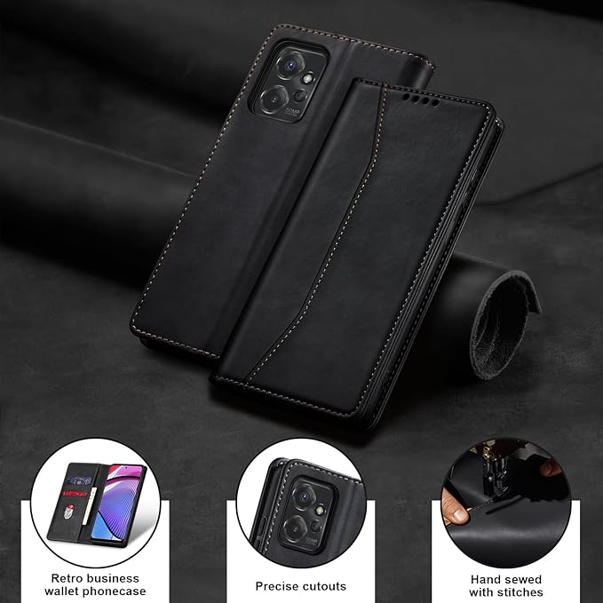 Jasonyu Flip Wallet Case for Moto G Power (2023),Leather Magnetic Folio Cover with Card Holder,Kickstand - TPU Shockproof Durable Protective Phone Case,Black