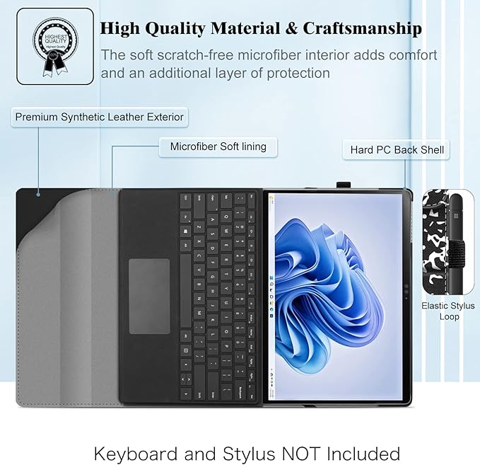 Fintie Case for 13 Inch Microsoft Surface Pro 11/10/9 - Multiple Angle Viewing Portfolio Business Cover with Pocket & Stylus Holder, Compatible with Type Cover Keyboard, Composition Book