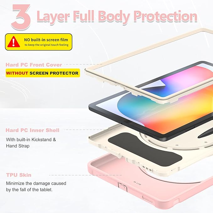 BATYUE Case for Samsung Galaxy Tab S6 Lite 10.4 Inch 2024/2022/2020 (SM-P610/P613/P615/P619/P620/P625/P627), Protective Rugged Cover with Stand, for Kids, Boys, Girls, Cheery Pink