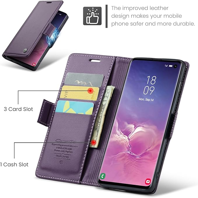 Case for Samsung Galaxy S10 Wallet Case, RFID Blocking PU Leather Flip Folio Cover Card Holder Kickstand Shockproof Phone Case Compatible with Samsung Galaxy S10, Purple