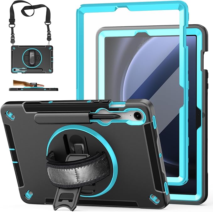 Case for Galaxy Tab S10 Lite &S10 FE S9 FE 10.9"/S9 11 Inch: TPU Cover for Samstng Tablet S10 FE/ 2025/ S9 FE & S9 2023 5G with Screen Protector- Stand- Handle-Shoulder Strap-S-Pen Holder-Mint Green