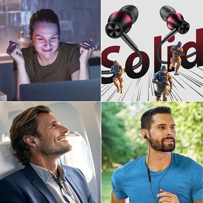 Jiunai 3.5mm Wired Earbuds Headphones School in Ear Built-in Mic Track Control Magnetic Noise Isolated Stereo S M L Ear Tips Tangle Free Earphone for iPhone iPad Android Tablet Travel Gradient Red