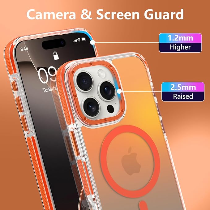 MOWIME Magnetic Case for iPhone 16 Pro Max [Compatible with Magsafe] [Cute Fashion Fluorescent Design] [1 Screen Protector] Slim Translucent Matte Case for iPhone 16 Pro Max 6.9" 2024, Orange