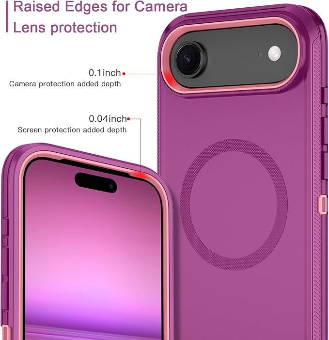 for iPhone Air Case/iPhone 17 Air Case [Compatible with MagSafe] Shockproof 3-Layer Full Body Protection [Without Screen Protector] Rugged Heavy Duty Cover for Apple iPhone Air,Purple/Pink