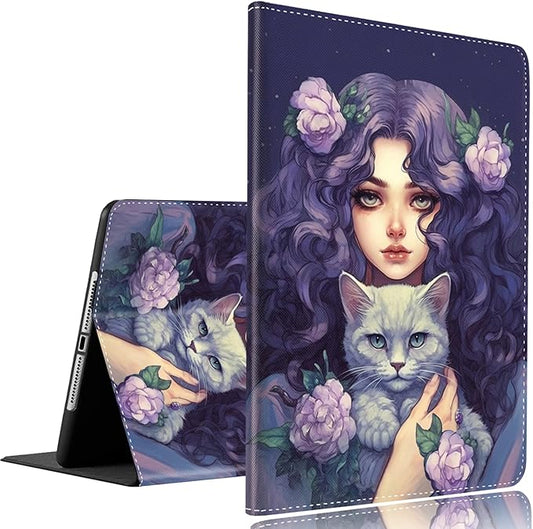 Case for Samsung Galaxy Tab A9 Plus 11 inch 2023，Slim Fit Foldable Standing Cover Case with Auto Sleep/Wake for Galaxy Tab A9+ 11’2023 (SM-X210/X216/X218)，Girl Hug Cat