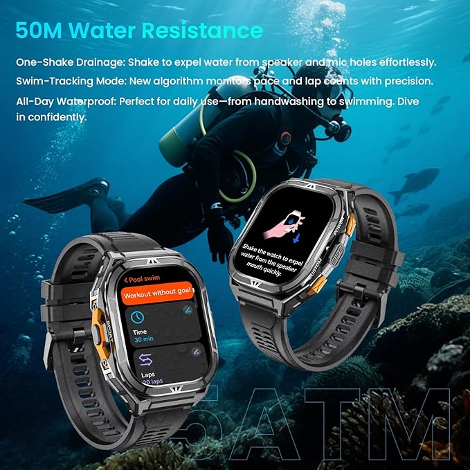Smartwatch for Men GPS Sports Watch, 1.96" AMOLED Display, 5ATM Waterproof Metal Military Smart Watches, Fitness Activity Tracker with Compass Pedometer Sleep/Heart Rate Monitor for Android iOS Black