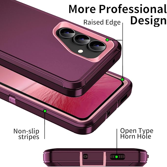 for Galaxy S25 FE 5g Case,Shockproof Dropproof Dustproof 3-Layer Full Body Protection Rugged Heavy Duty High Impact Hard Cover Case for Galaxy S25 fe,Purple/Pink