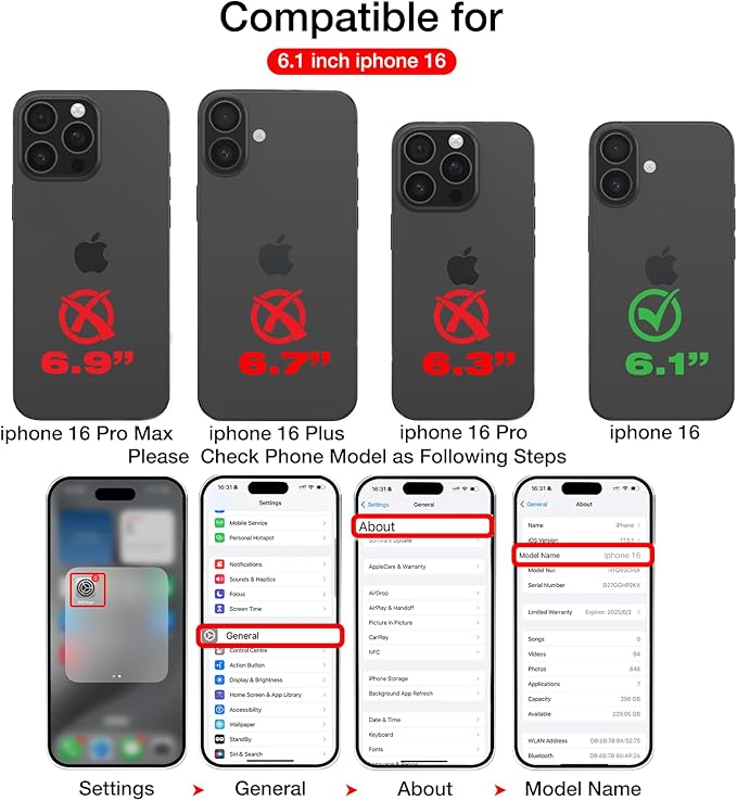 for iPhone 16 Leather Wallet Case, Compatible with Magsafe, 2 in 1 Detachable Magnetic Card Holder, RFID Blocking Kickstand Credit Slots Flip Case for Men Women, Black