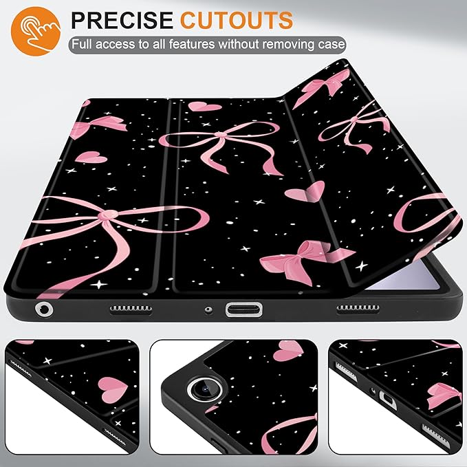 MEEgoodo Case for Samsung Galaxy Tab A9 Plus 11 inch Cover 2024 2023 with S Pen Holder, A9+ Smart Tablet Cases with Leather Trifold Stand+Soft TPU Back Shell+Smart Auto Wake/Sleep, Pink Ribbons Bows