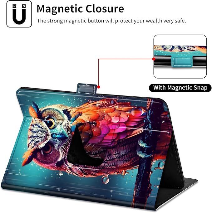 for Walmart Onn 10.4" Tablet Pro 2023 (Model:100110603) Case Dluggs 360 Degree Rotating Smart Protective Stand Cover for Walmart Onn 10.4 Inch Pro Tablet-Colorful Owl