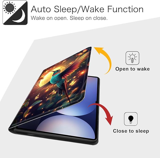 Case for Samsung Galaxy Tab S10 Ultra/Galaxy Tab S9/S8 Ultra 14.6-Inch, Slim PU Leather Stand Cover with Auto Wake/Sleep, Multi-Angle Viewing & Shockproof, Colorful Hummingbird