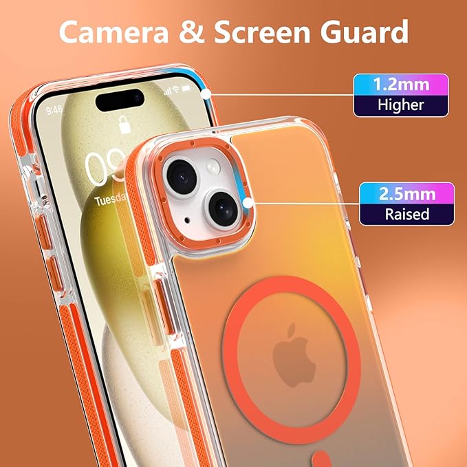 MOWIME Magnetic Case for iPhone 15 Plus [Compatible with Magsafe] [Cute Fashion Fluorescent Design] [1 Screen Protector] Slim Translucent Matte Case for iPhone 15 Plus 6.7" 2023, Orange
