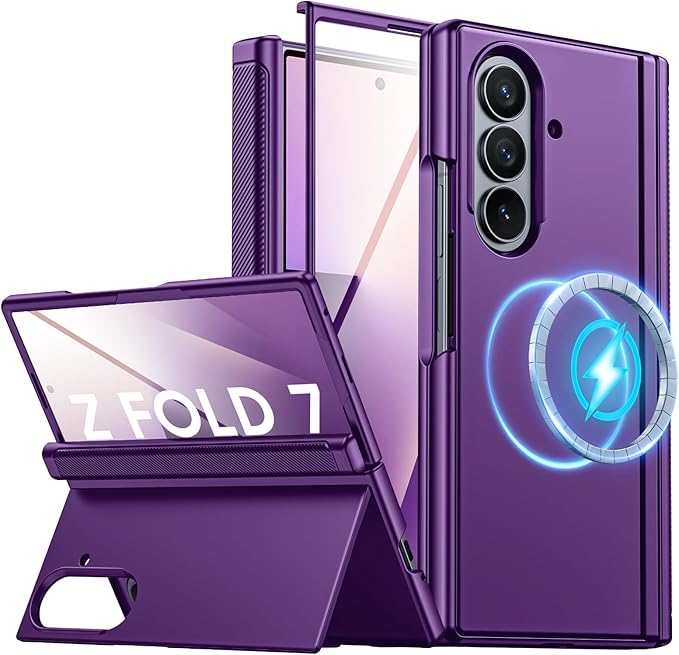 for Samsung Galaxy Z Fold 7 Case Magnetic Power with [Kickstand][Hinge Protection] Full Body Screen Protector Shockproof Phone Case for Galaxy Z Fold 7 Case(Purple)