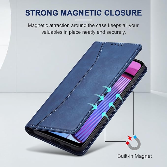 Jasonyu Flip Wallet Case for Moto G Power (2023),Leather Magnetic Folio Cover with Card Holder,Kickstand - TPU Shockproof Durable Protective Phone Case,Blue