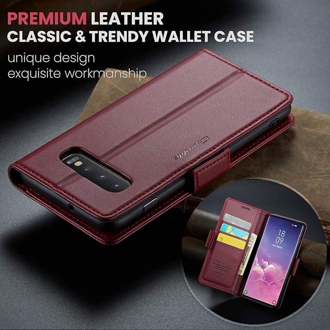 Case for Samsung Galaxy S10 Wallet Case, RFID Blocking PU Leather Flip Folio Cover Card Holder Kickstand Shockproof Phone Case Compatible with Samsung Galaxy S10, Red