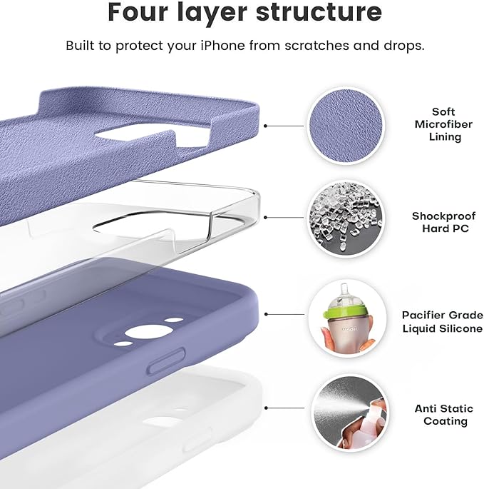 Vooii Compatible with iPhone 15 Pro Max Case, Upgraded Premium Silicone, [Camera Protection] [Soft Anti-Scratch Microfiber Lining] Shockproof Phone Case for iPhone 15 Pro Max 6.7 inch - Lavender Grey