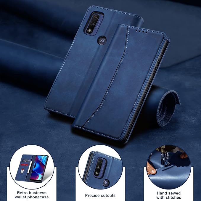 Jasonyu Flip Wallet Case for Moto G Pure,Leather Magnetic Folio Cover with Card Holder,Kickstand - TPU Shockproof Durable Protective Phone Case,Blue