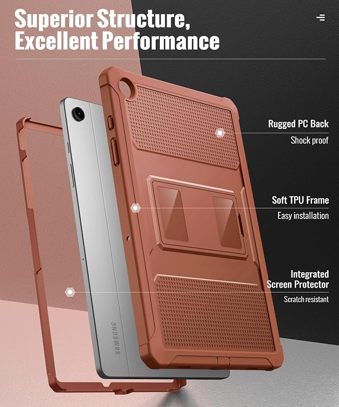 MoKo Case Fit Galaxy Tab A9 Plus 11-Inch 2023 (SM-X210/X216/X218), Shockproof Full Body Rugged Stand Back Cover Built-in Screen Protector Fit Galaxy Tab A9+ 11" 2023, Dark Coffee