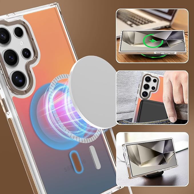 MOWIME Magnetic Case for Samsung Galaxy S24 Ultra [Compatible with Magsafe] [Cute Fashion Fluorescent Design] [1 Screen Protector] Slim Translucent Matte Case for Galaxy S24 Ultra 6.8", Desert