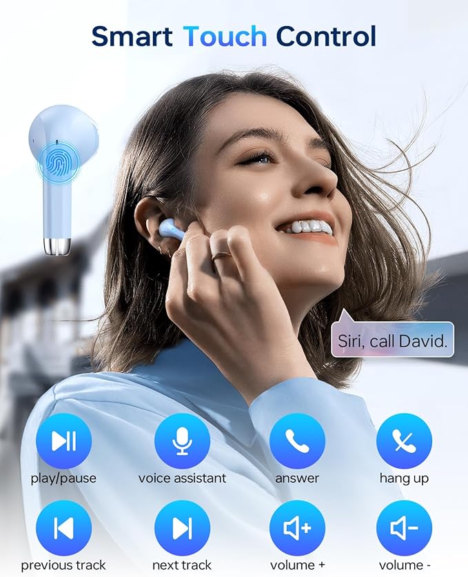 Wireless Earbuds Bluetooth 5.3 Headphones, 40Hrs Playback Stereo Ear Buds with LED Display Charging Case IPX7 Waterproof in-Ear Earphones with Mic for Phone Tablet Laptop Sports, Blue